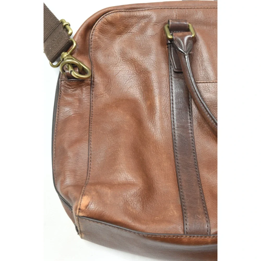 Fossil Evans Workbag Brown Leather Shoulder Strap Adjustable Commuter Travel